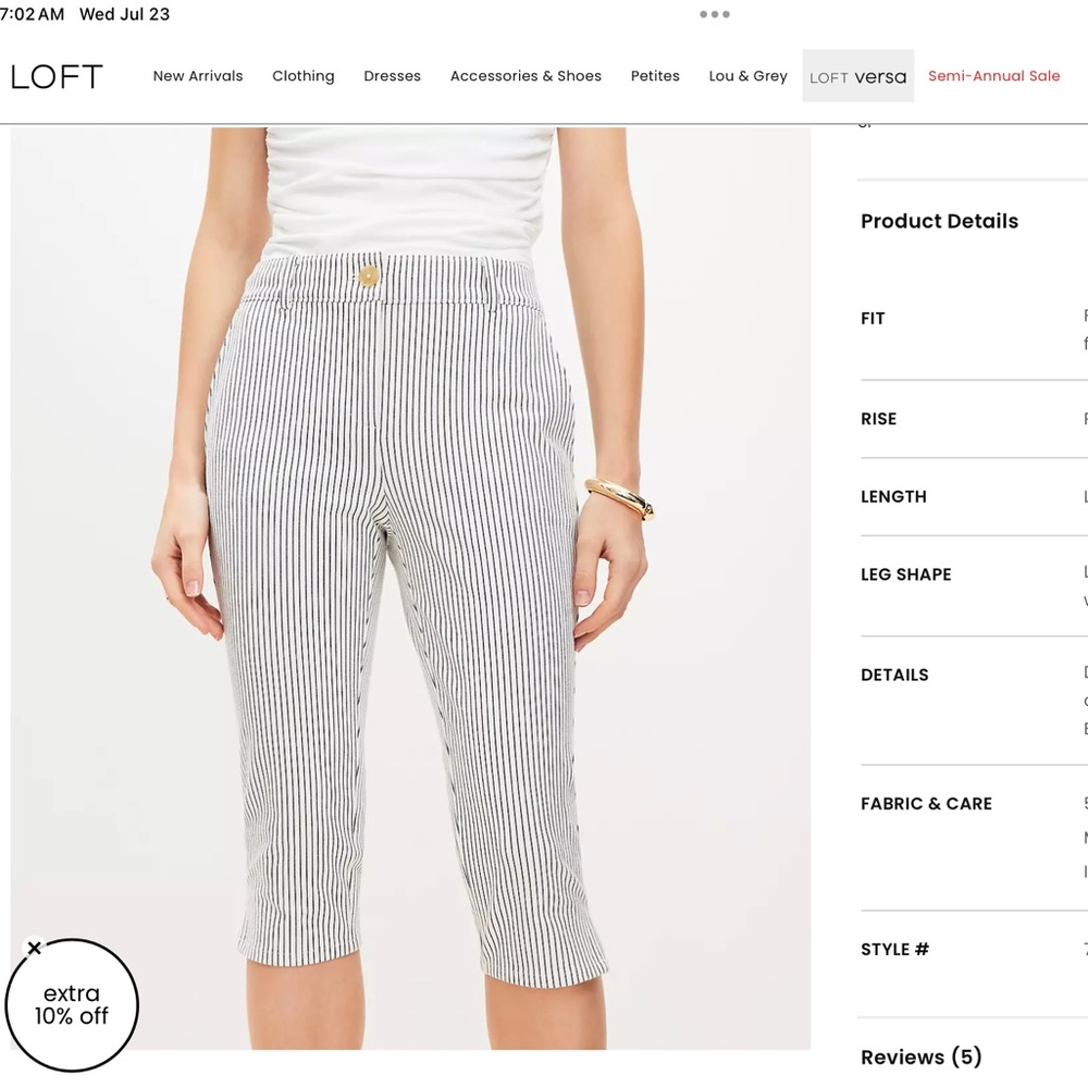 NWT Loft 12 capri curvy in striped Bi-Stretch, tapered white 
/ black stripe